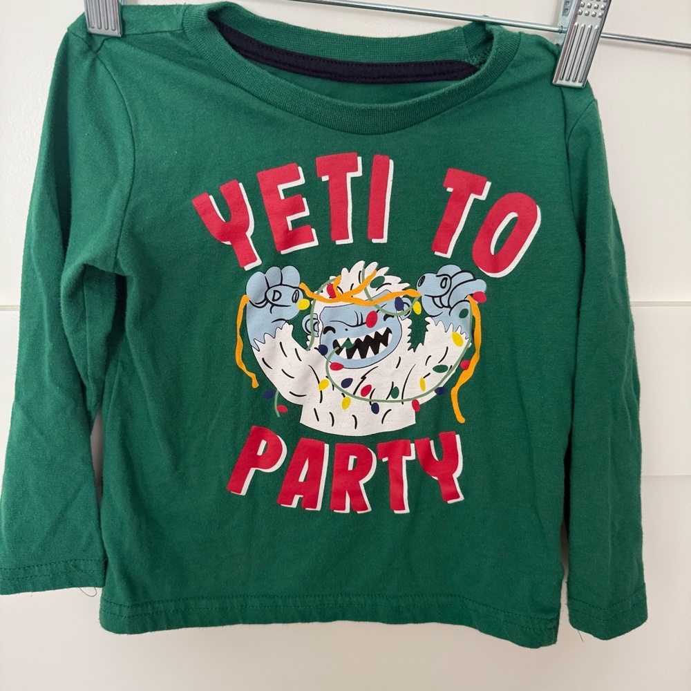 Toddler Green “Yeti To Party” Holiday Long Sleeve Tee